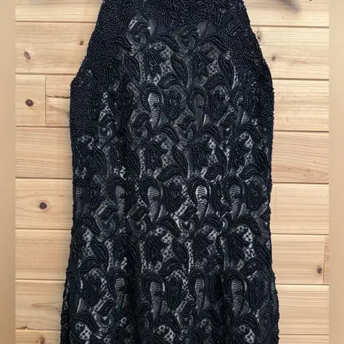 Vintage Stenay Size Small Beaded High Halter Scalloped Neckline Fancy Prom Gown Black