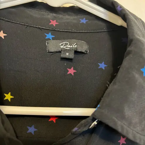 Rails Kate Star Print Silk Blouse In Rainbow Stars Size Small