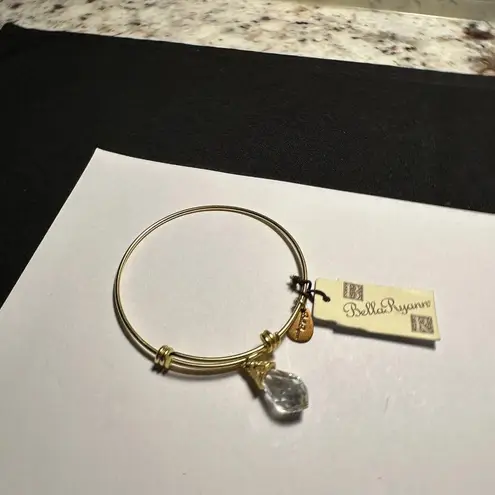 Bella Ryann Women’s Gold Tone Bangle Bracelet With Clear Charm 7.5 (7 1/2) Inch