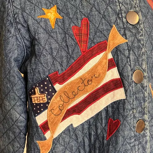 Haik’s Vintage Denim Barncoat Quilted Jacket Coat Embroidered Patches S Small Blue