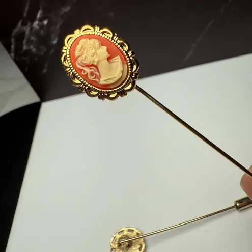 Lapel Stick Pin Gold Tone 1 Avon Lot Of 3 Cameo Lady Face, White Faux Opal