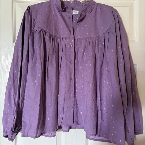 Emerson Fry India Collection Emmaline Lavendula Gold Dot Blouse size large Purple