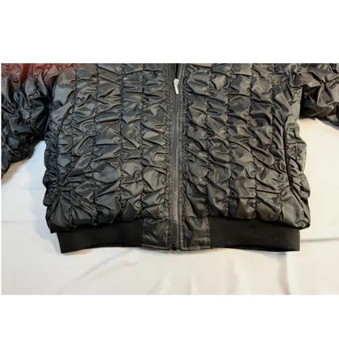 Vintage Lady PJ Mark Black Ruched Puffer Bomber Jacket Size XL Streetwear Grunge