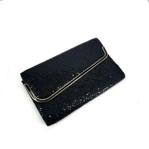 Vintage Women's Chainmail Metallic Mesh Purse Clutch Handbag Black Gold Small