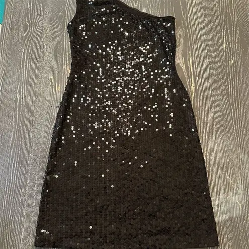 Club Monaco Petite Black Sequin One-Shoulder Short Cocktail Dress Size S