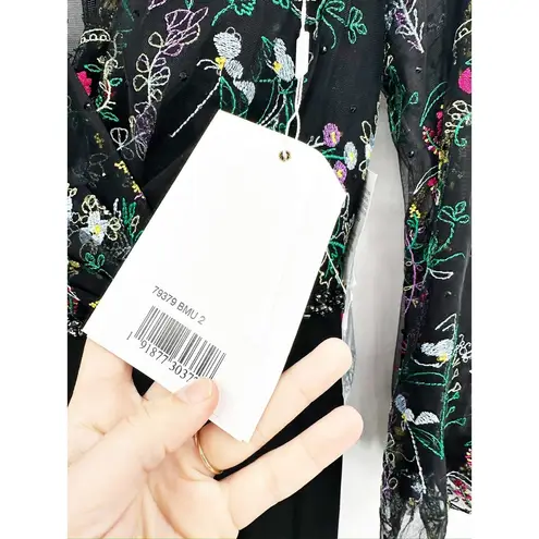 Mac Duggal 79379 Embroidered Illusion Puff Sleeve Column Gown 2 NEW