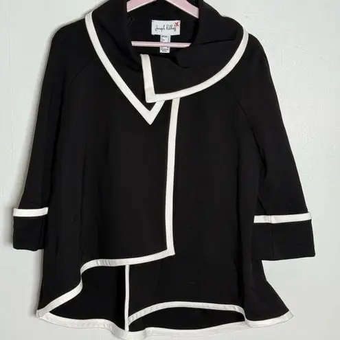 Joseph Ribkoff Black White piped trim cowl neck Asymmetrical blazer 6