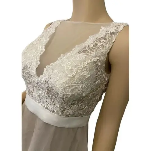 Hebeos wedding dress white lace and tool over champagne sz 2