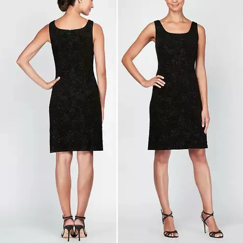 Alex Evenings NWT  Midi Length Jacket Scoop Neck Tank Dress Black Sequin Size 12