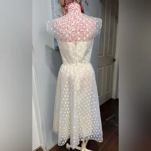 1950s Warren Petites Ivory Polka Dot Tulle Illusion Dress Tea Length Size 6 White
