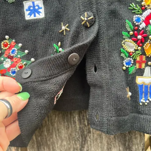 Victoria Jones 90s Embroidered Embellished Christmas Tree Ugly Cardigan Sweater