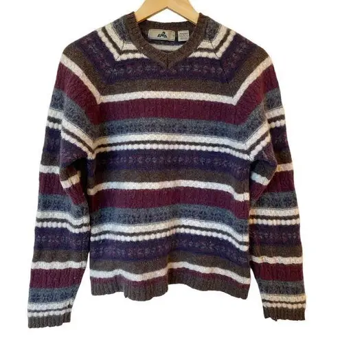 Eastern Mountain Sports EMS Long Sleeve Wool Striped V-Neck Pullover Sweater Gray Women's Small Vintage