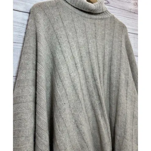 NICKY Thomson Beige Ruffled Turtle neck Cardigan / Poncho LAMBSWOOL