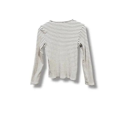 Pact Organic Henley Shirt Women's Small White Black Striped Ribbed Long Sleeve Size L