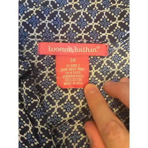 Woman Within 3X Geometric Print Long Sleeve Button-Up Shirt Multicolor