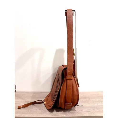 Chloé Chloe Marcie Medium Grained Leather Saddle Crossbody Bag Tan