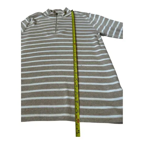 L.L Bean y2k Med beige and white striped quarter zip pull over mock neck sweater Tan