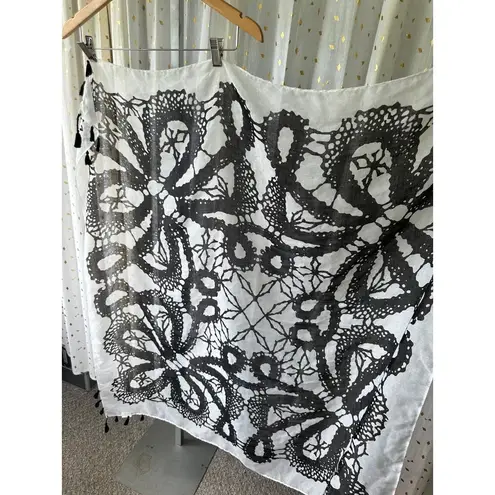 Mark & Hall Art Deco Symmetrical Balance Sheer Tassel Corners Scarf Shawl