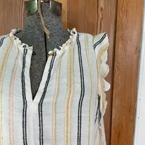 Lilla P Woven Stripe Ruffle Sleeve Tank