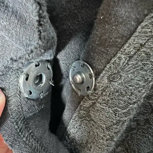 Free People  Black Lace Hooded Ruffle Jacket Snap Button Women's Size Extra Small