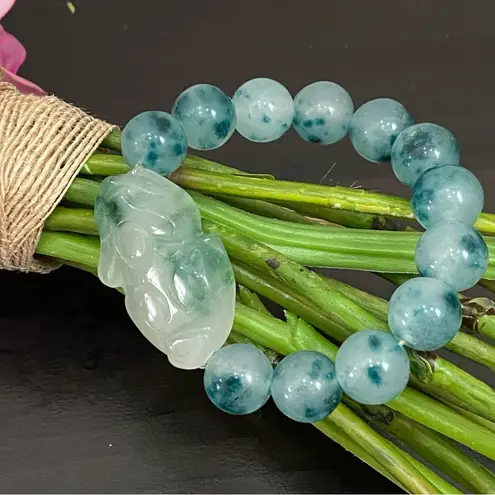 Handmade Pi Xiu Green Chalcedony Beads Natural Gemstone Lucky Bracelet One Size