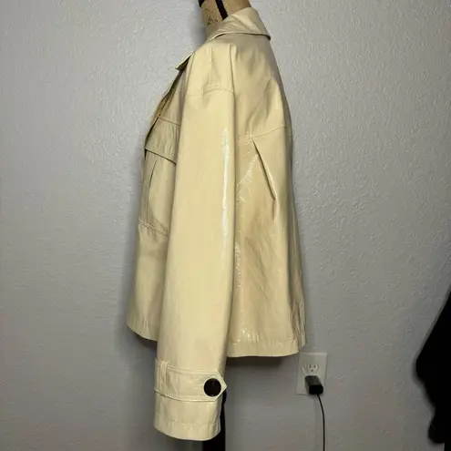 Frankie Shop Size S Cream Faux Leather PVC Jacket Boxy Oversized Button Front Tan