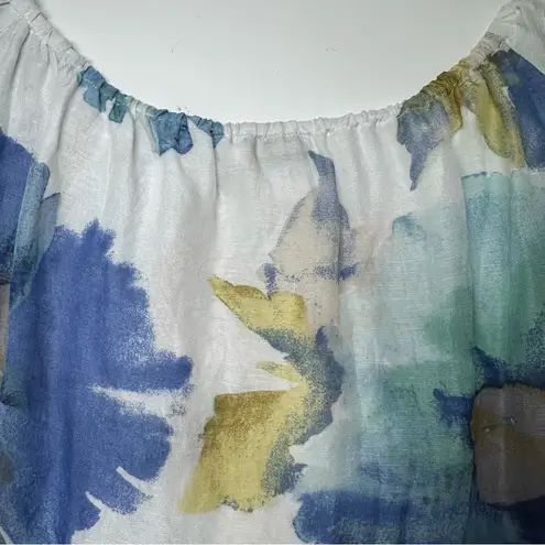 Habitat Blouse Artsy Lagenlook Size L Floral Coastal Grandma Linen Blend Flowy