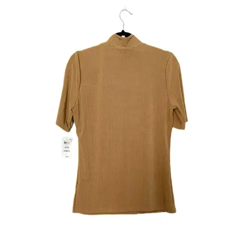 INC I.N.C. International Concepts Short Sleeve Cutout Mock Neck Top Light Camel