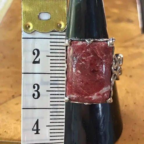 Norwegian Thulite Sterling Silver Cocktail Ring Size 8 Red