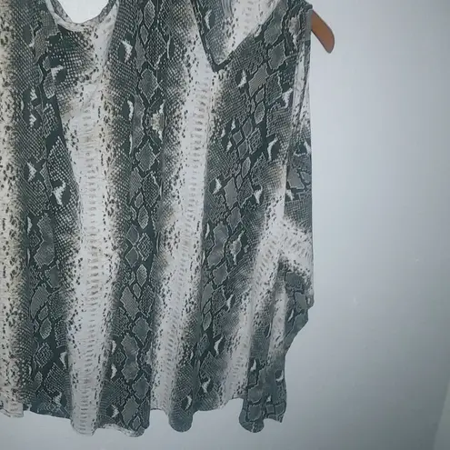 Giddy Up Glamour  L Snake Print in Gray Cold Shoulder Poncho Style Tunic Top