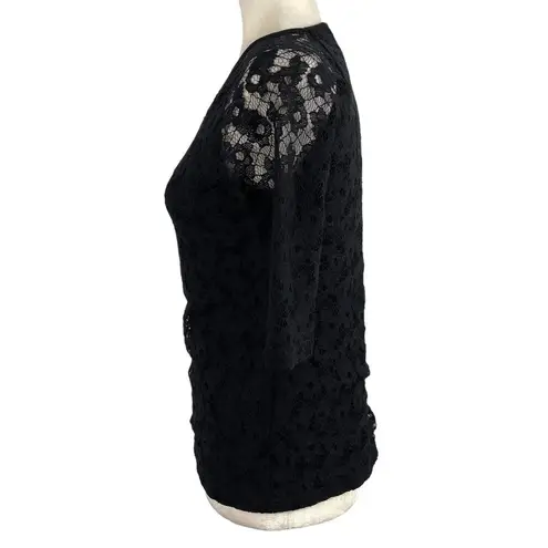 Reiss  Womens Small Magnolia Lace Overlay Black Professional Blouse Shirt Sheer