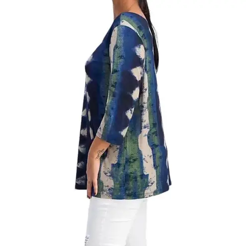 Clara Sun Woo Tie Dye Geometric Diamond Print Tunic Top Blouse Size M Blue Size M
