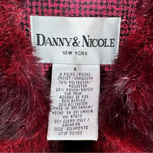 Danny & Nicole  Faux Fur Trim Blazer Jacket Maroon Red 6