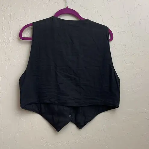 Vintage Leather Cowgirl Button Vest Embroidered Black Size L