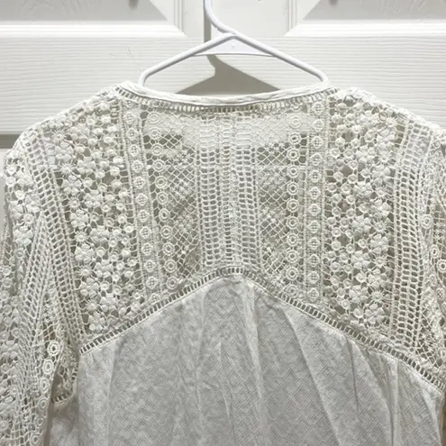 Lovestitch  White Boho Floral Crochet Bell Sleeve Peasant Top