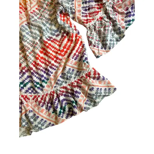 Zac & Rachel Boho Geometric Print Top Size 2X Colorful Indian Gauze Crochet Orange