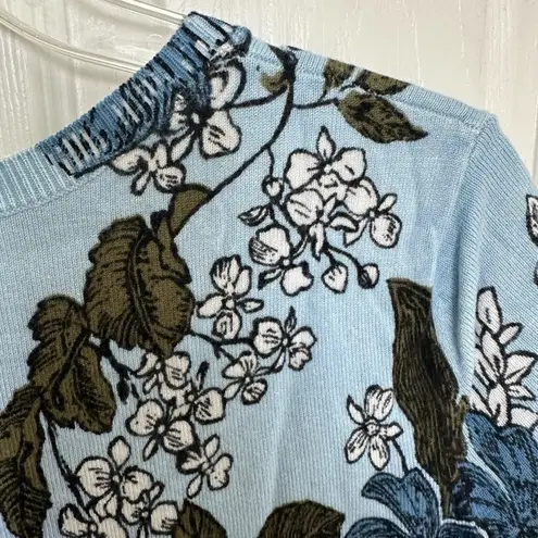 Premise Floral Short Sleeve Knit Top Sweater in Light Blue M EUC