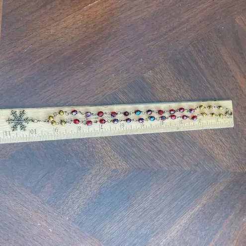 Snowflake Beaded Rosary Style Red, Brass & Golden Wire Wrapped Necklace