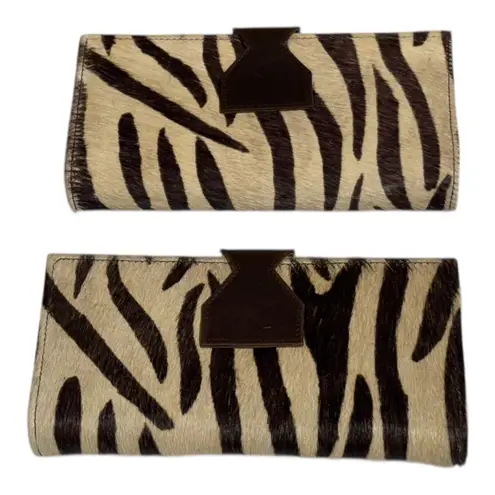 Lot Of 2 Real Handmade Animal Print Fur Leather Loop Closure Wallet/Hand Clutch