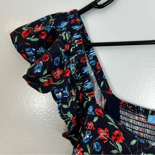 Draper James Navy Blue Ditsy Floral Sleeveless Flutter Midi Dress Size Large