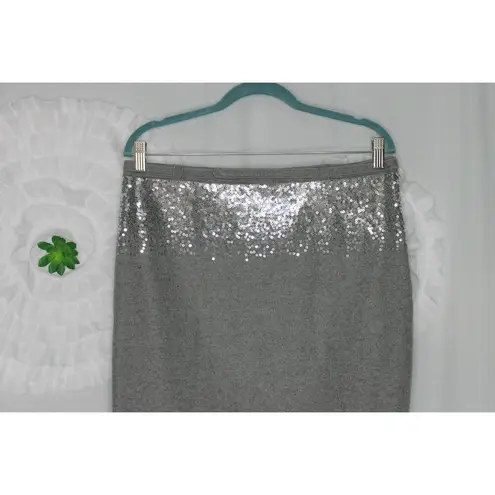Susana Monaco Pencil Skirt Wool Blend Gray Embellished Sequins Size 8 Lined