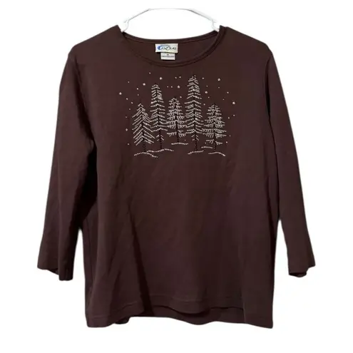 Las Olas Women Size Medium Studded Christmas Tree Shirt Holiday Country Vintage