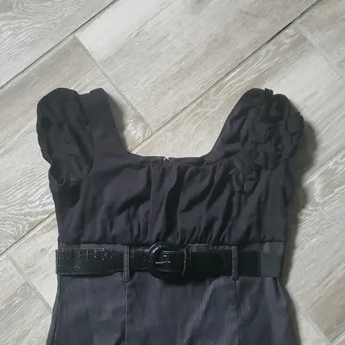 BCX Y2K Pinstripe Bottom Cap Sleeve Fitted Belt Dress with Cap Sleeves