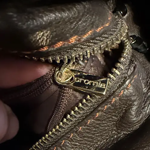 Unique Cromia Leather Bronze and Brown Shoulder Bag Gold