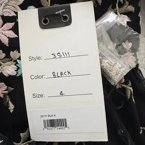 Mac Duggal Floral Embellished Tiered Tulle Gown Ruffle Trim and Poet Sleeves 4