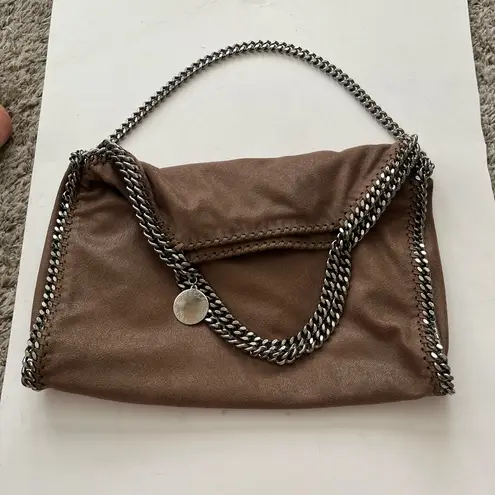 Stella McCartney Shaggy Deer Falabella Fold Over Tote Taupe W/ Ruthenium Chain
