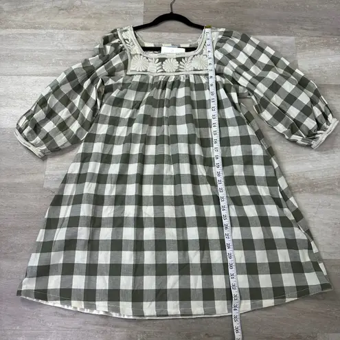 NEW Mi Golondrina Mexico Marta Dress Long Sleeves Women’s XS Cream Green Plaid