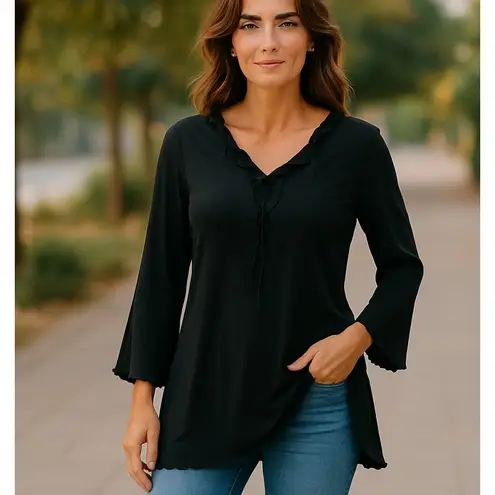 Jordan Taylor Beach VTG Women’s Black LG Stretchy Tunic Top Bell Sleeve USA Made