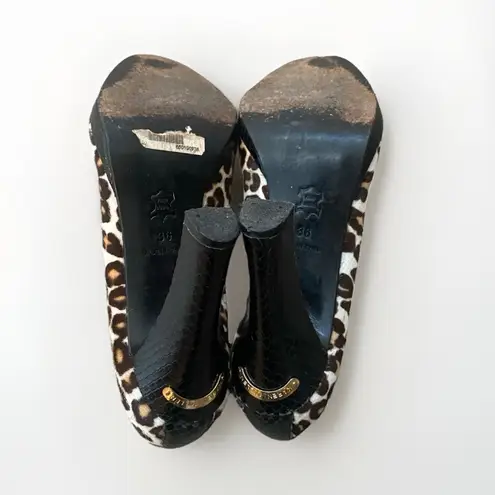 Karen Millen Leopard Heels Size 6 Pumps Pony Hair Snakeskin Leather Buckle