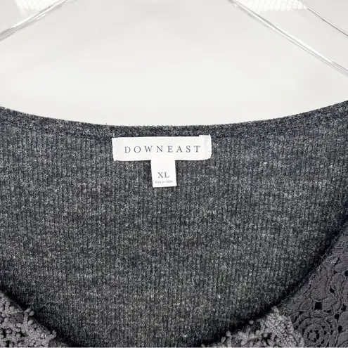 Downeast Love Lace Accent Ribbed Long Sleeve Top XL Grey